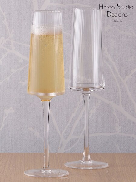 Anton Studio Designs Clear Set of 2 Empire Champagne Set of 2 Flute Glasses Saucers (AU7510) | £24