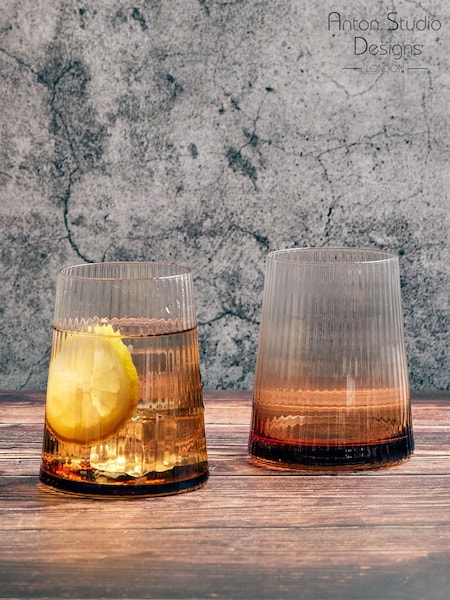 Anton Studio Designs Set of 2 Amber Empire DOF Set of 2 Short Tumbler Glasses (AU7512) | £22