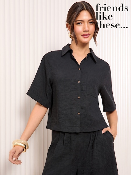 Friends Like These Black Linen Look Short Sleeve Shirt (AU7540) | £28