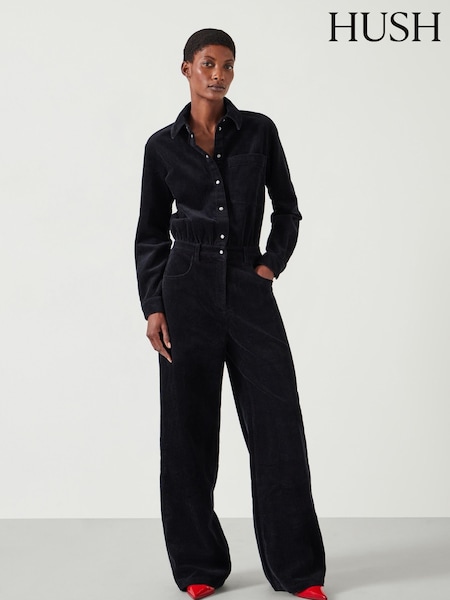Hush Black Evelyn Cord 100% Cotton Jumpsuit (AU7556) | £130