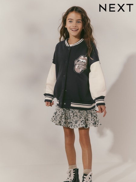 Black/White Rolling Stones Varsity Embroidered Jacket (3-16yrs) (AU7603) | £29 - £35