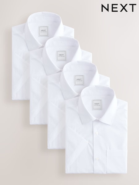 White Regular Fit Short Sleeve Easy Care Formal Smart Shirts 4 Pack (AU7607) | £64