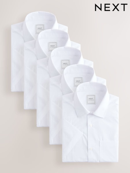White Regular Fit Short Sleeve Easy Care Formal Smart Shirts 5 Pack (AU7608) | £80