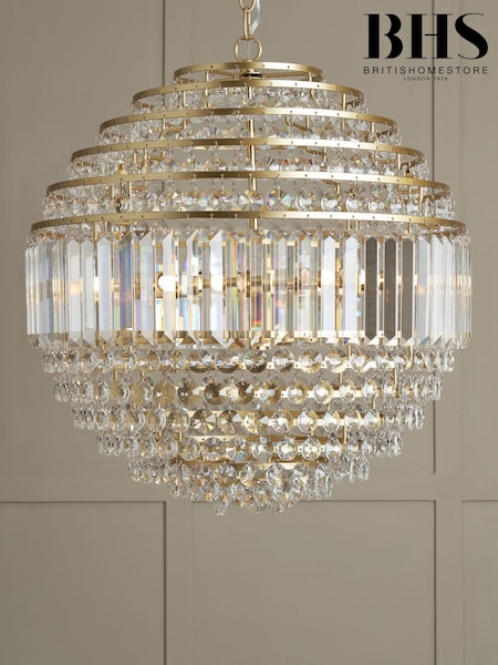 BHS Satin Brass Paladina Crystal Chandelier Ceiling Light (AU7620) | £245