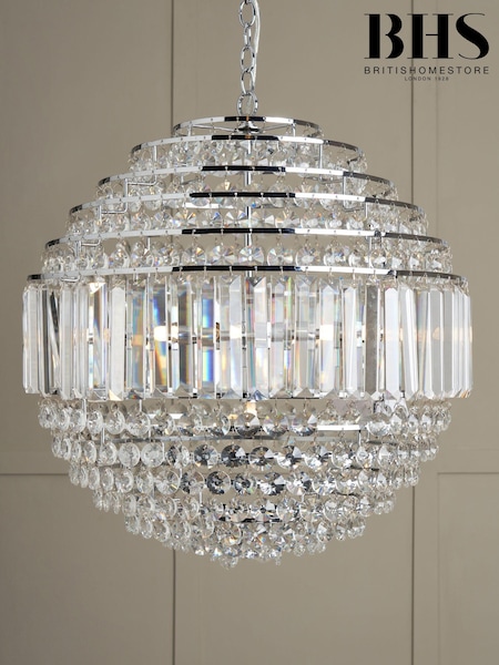 BHS Silver Paladina Crystal Chandelier Ceiling Light (AU7621) | £350