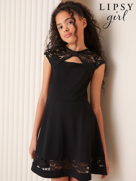 Lipsy Black Lace Yoke Dress (5-16yrs) (AU7630) | £34 - £42