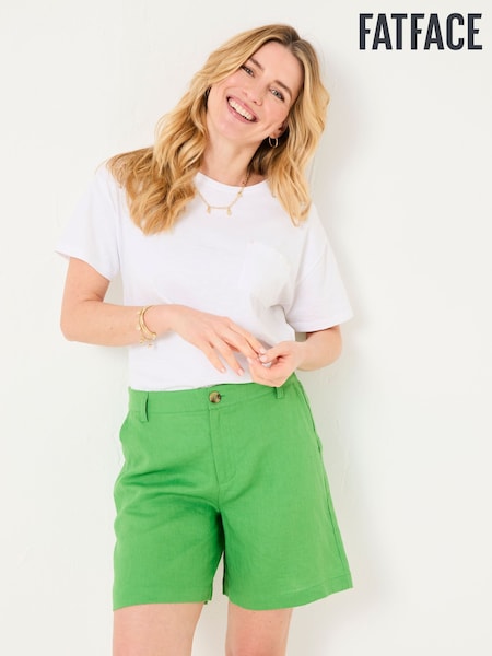 FatFace Nell Green Linen Shorts (AU7635) | £46