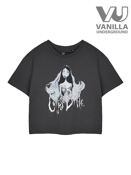 Vanilla Underground Grey Womens 100% Cotton Corpse Bride Licensed Halloween Crop Top (AU7651) | £18