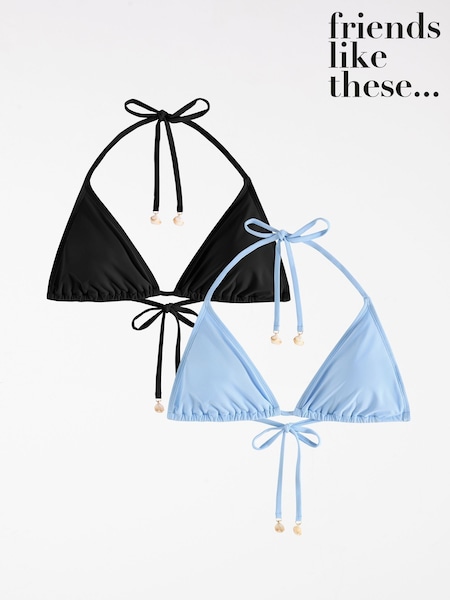 Friends Like These Black Triangle Triangle Tie Side Bikini Top With Shell Trim (AU7654) | £30