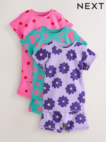 Purple/Green Short Pyjamas 3 Pack (9mths-12yrs) (AU7798) | £21 - £30