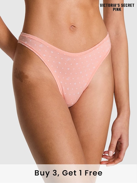 Victoria's Secret PINK Apricot Pink Thong Cotton Knickers (AU7826) | £9