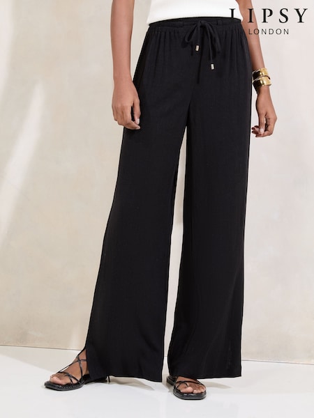 Lipsy Black Petite Wide Leg Trousers (AU7861) | £34