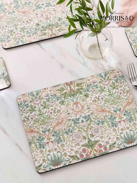 Morris & Co. Set of 6 Green Strawberry Thief Placemats (AU7867) | £29