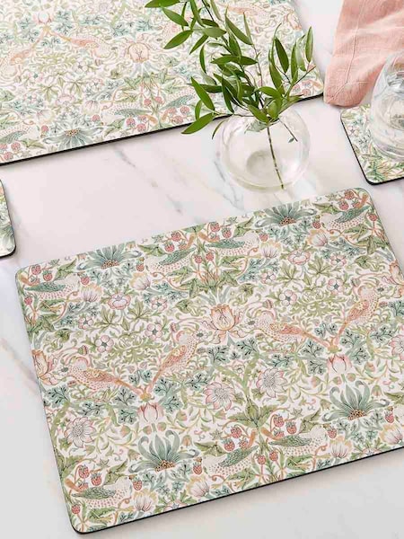 Morris & Co. Set of 4 Green Strawberry Thief Large Placemats (AU7873) | £36