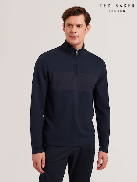 Ted Baker Blue Simonea Long Sleeve Regular Contrast Panel Half Zip Jumper (AU7878) | £95