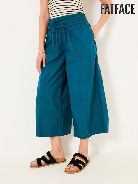 FatFace Aubrey Teal Blue Wide Leg Crop Trouser (AU7887) | £49.50