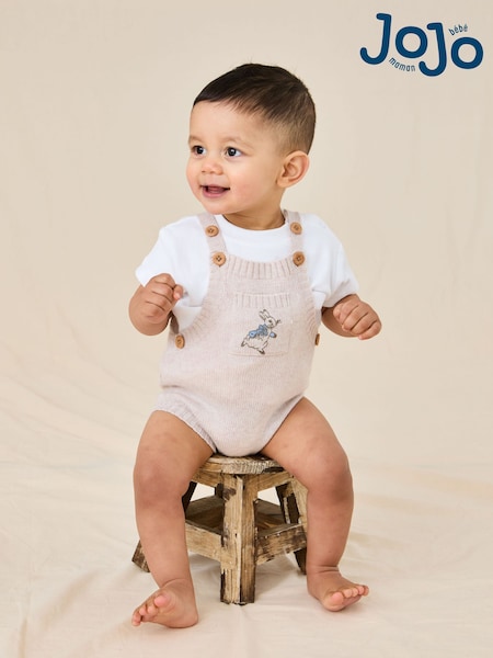 JoJo Maman Bébé Natural Peter Rabbit™  Knitted Dungarees (AU7913) | £25 - £26