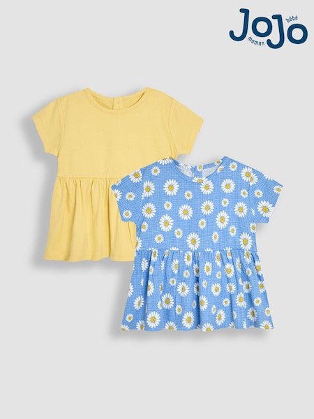 JoJo Maman Bébé Blue Sunflower Floral Print Drop Shoulder T-Shirts 2 Pack (AU7927) | £20 - £23