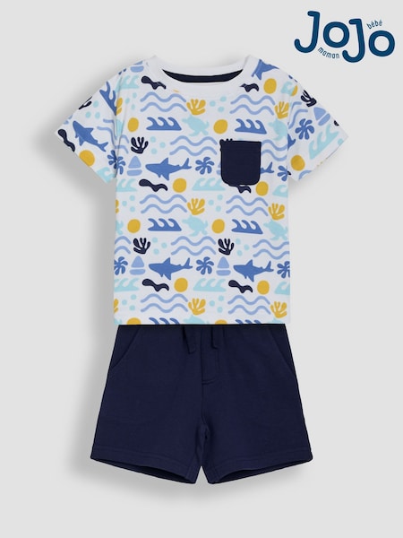 JoJo Maman Bébé Navy Ocean 2-Piece Printed T-Shirt & Short Set (AU7933) | £25 - £28