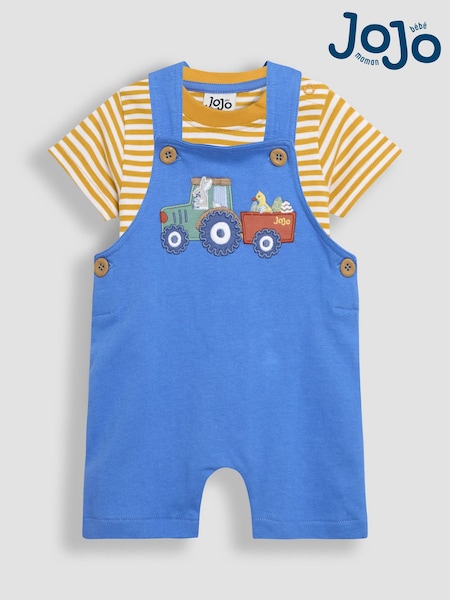 JoJo Maman Bébé Blue 2-Piece Appliqué Dungarees & T-Shirt Set (AU7936) | £28 - £29