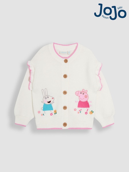 JoJo Maman Bébé Cream Peppa Pig Embroidered 100% Cotton Cardigan (AU7938) | £30 - £36