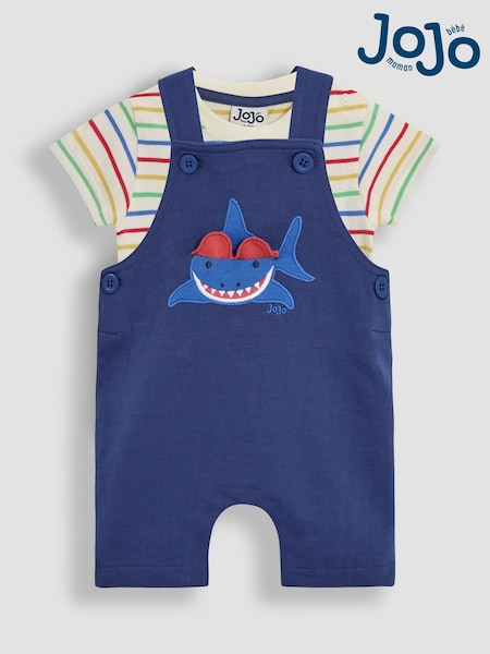 JoJo Maman Bébé Indigo Shark 2-Piece Appliqué Dungarees & T-Shirt Set (AU7953) | £28 - £29