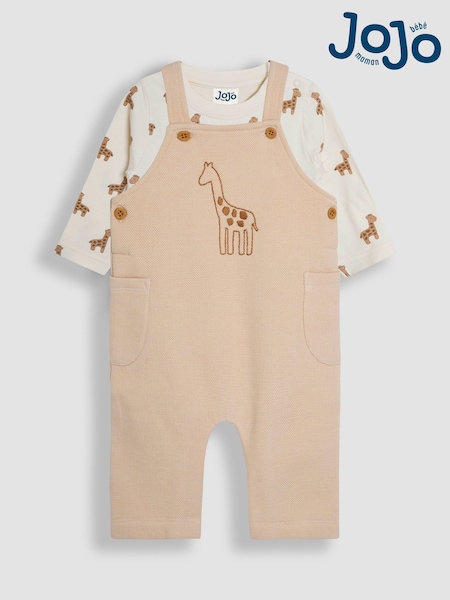 JoJo Maman Bébé Stone Giraffe Embroidered Dungarees & T-Shirt Set (AU7965) | £28 - £29