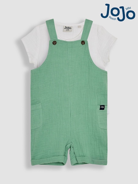 JoJo Maman Bébé Green 2-Piece Cheesecloth Dungarees & Bodysuit Set (AU7966) | £25 - £26