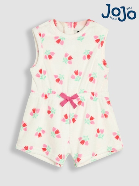JoJo Maman Bébé Cream Floral Towelling Sunsuit & Scrunchie (AU7977) | £28 - £31