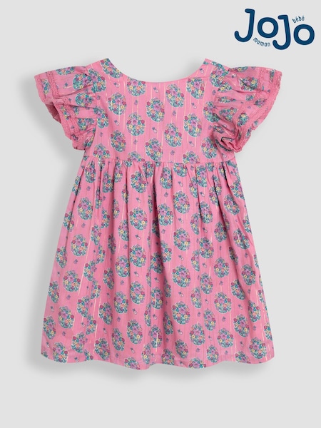 JoJo Maman Bébé Pink Bouquet Sparkle Double Frill Shoulder Dress (AU7985) | £25 - £28