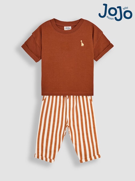 JoJo Maman Bébé Brown Giraffe Print 100% Cotton T-Shirt & Stripe Joggers Set 2 Piece (AU8012) | £26 - £29