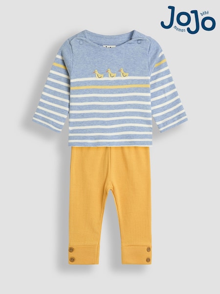 JoJo Maman Bébé Blue Duck 2-Piece Embroidered Top & Rib Leggings Set (AU8039) | £27 - £28