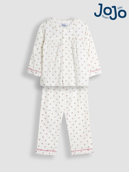 JoJo Maman Bébé Cream Rose Print Classic Woven Pyjamas (AU8054) | £21