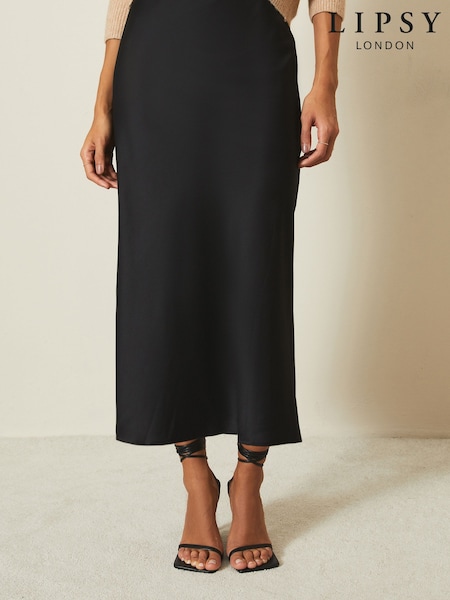 Lipsy Black Midi Satin Skirt (AU8062) | £35