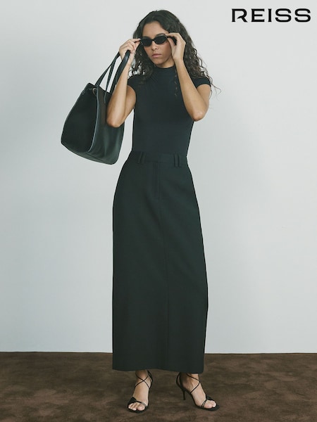 Reiss Black Brittany Wool-Blend Tailored Pencil Skirt (AU8067) | £190