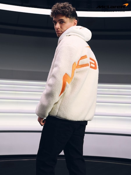 Reiss Off White Snoop McLaren F1 Team Embroidered Fleece Jacket Unisex Fit (AU8073) | £198
