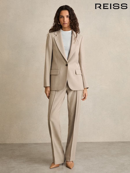 Reiss Neutral Brittany Straight-Leg Textured  Wool-Blend Suit Trousers (AU8074) | £178