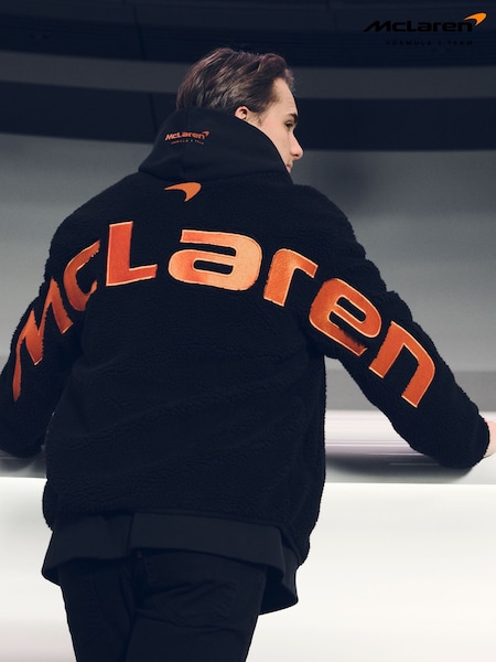 Reiss Black Snoop McLaren F1 Team Embroidered Fleece Jacket Unisex Fit (AU8081) | £198