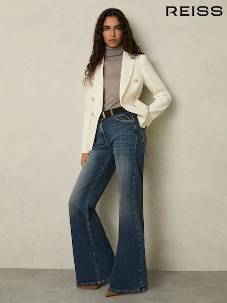 Reiss White Tally Petite Tailored Fit Textured Double Breasted Blazer (AU8085) | £278