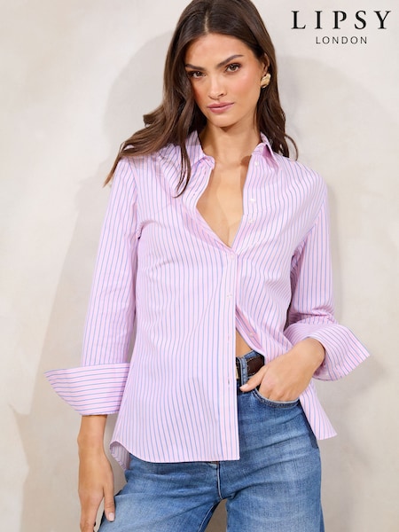 Lipsy Pink/Blue Stripe Poplin Shirt (AU8125) | £34