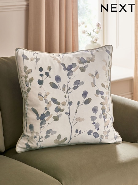 Natural/Blue Honesty Leaf Floral Printed Cushion (AU8254) | £14