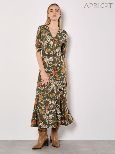 Apricot Green Colourful Leaves and Blooms Dress (AU8566) | £35