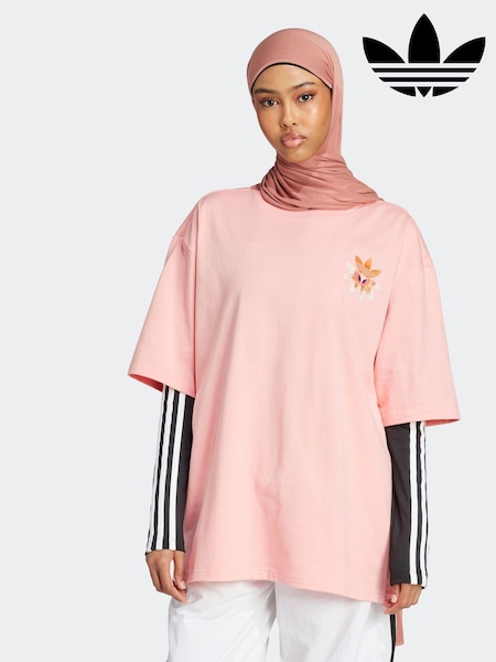 adidas Originals Pink Oversize Graphic 100% Cotton T-Shirt (AU8581) | £35