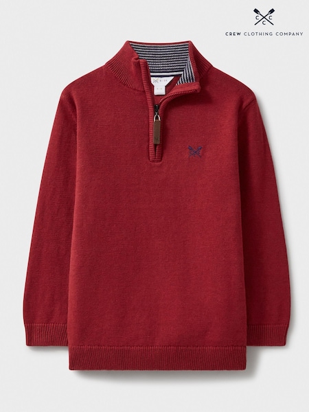 Crew Clothing Company Red 100% Cotton Heritage Half Zip Knit Sweatshirt (AU8589) | £32 - £40