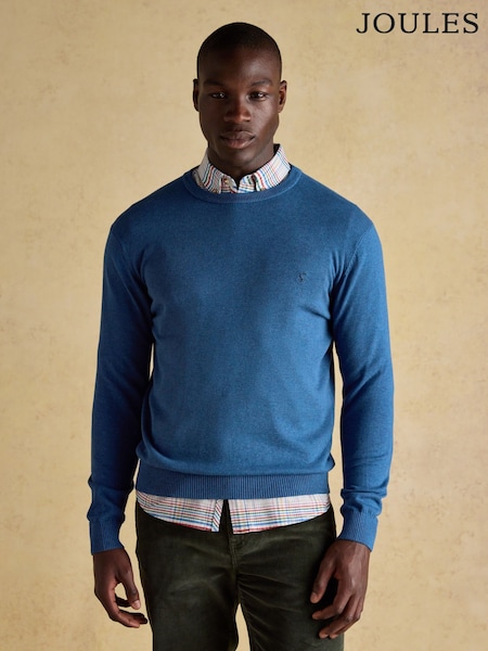Joules Hillside Blue Crew Neck Knitted Jumper (AU8631) | £39.50