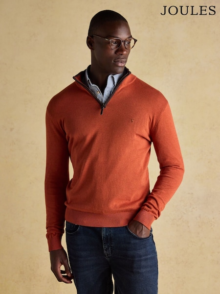 Joules Hillside Orange Quarter Zip Knitted Jumper (AU8637) | £49.50