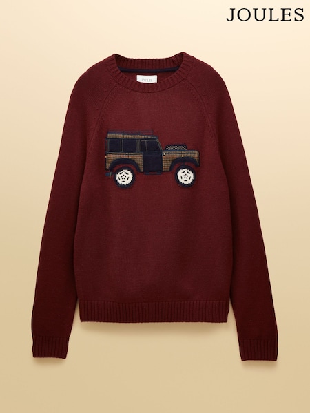 Joules Offroad Burgundy Red Intarsia Crew Neck Jumper (AU8672) | £69