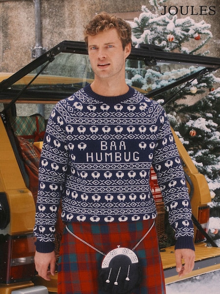 Baa Humbug Navy Intarsia Christmas Jumper (AU8686) | £60