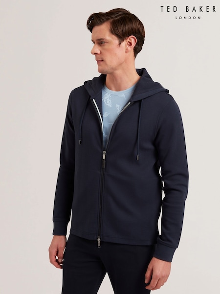 Ted Baker Blue Druski Two Way Zip Herringbone Hoodie (AU8718) | £119