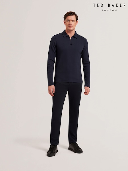 Ted Baker Blue Kalend Long Sleeve Zip Herringbone Polo Shirt (AU8731) | £85
